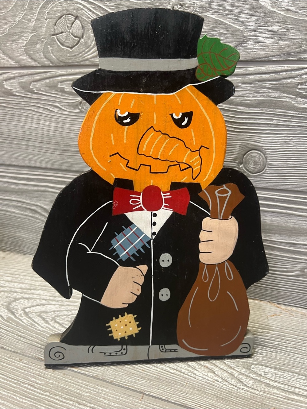 Vintage Hand Painted Halloween Creepy Jack o’Lantern Man Standing Figure